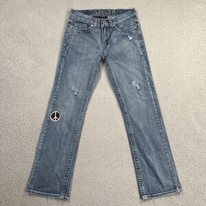 Vintage Helix Boot Jeans Men 30x32 Blue Peace Sign Thick Stitch Studs Distressed